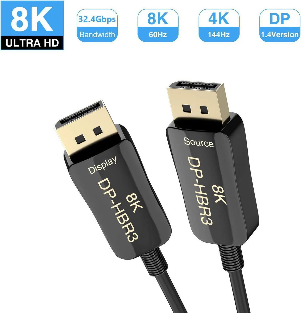 Aomoproing Aomoproing Fiber DisplayPort 1.4 Cable 50ft 32.4 Gbps 8K@60Hz 4K@144Hz — product photo