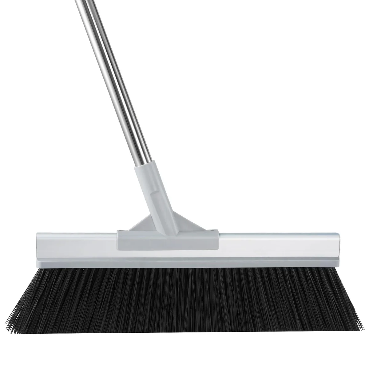 Baldwin 18-inch extra-wide broom with silver aluminium spine and stiff dark bristles on a grey steel handle