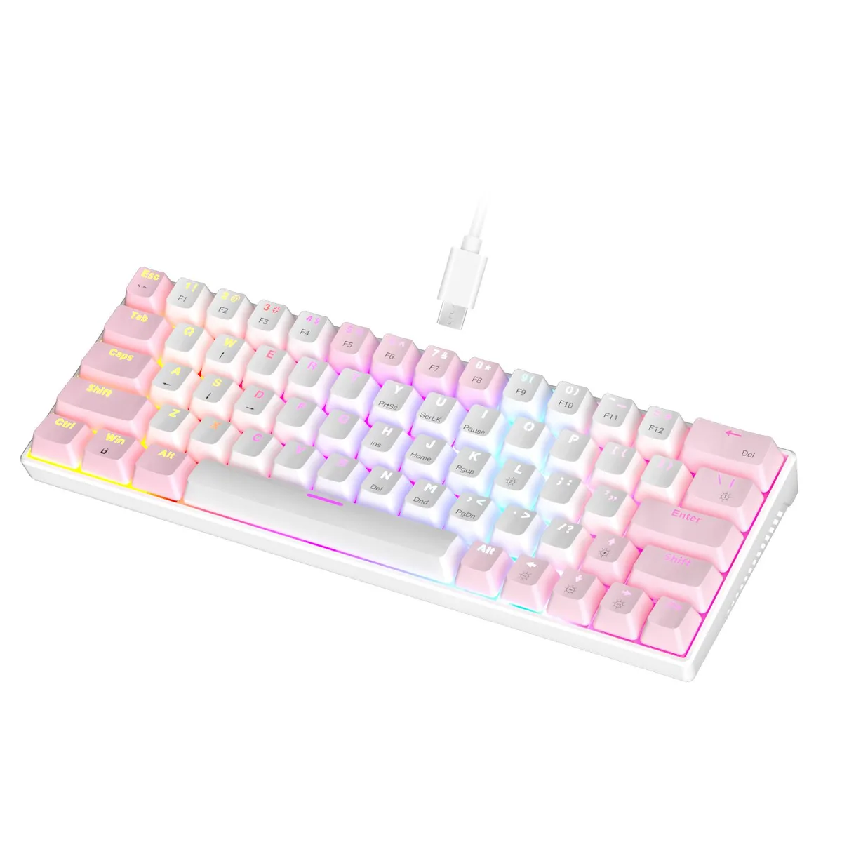 Explus-C Explus-C 60% Wired Mechanical Gaming Keyboard White &amp; Pink 63 Keys Red Switch — product photo