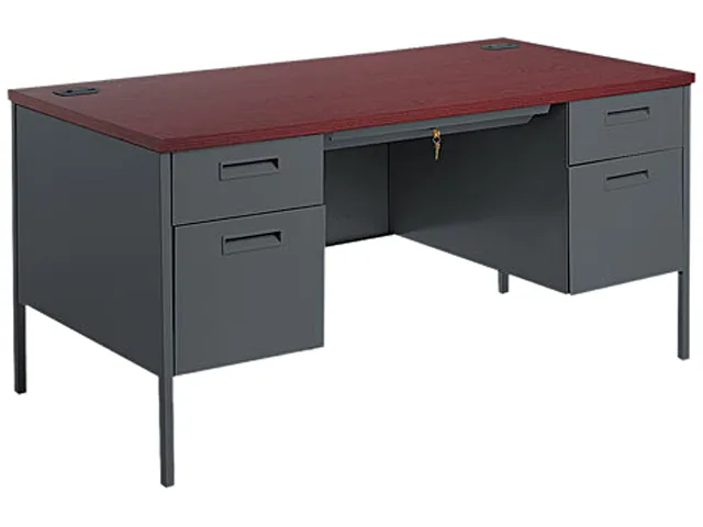 HON HON P3262NS Double Pedestal Desk 60x30x29.5 Mahogany/Charcoal office furniture — product photo