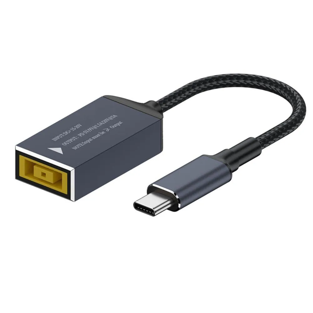 Short braided cable with rectangular ThinkPad X1 plug on one end and USB-C on the other