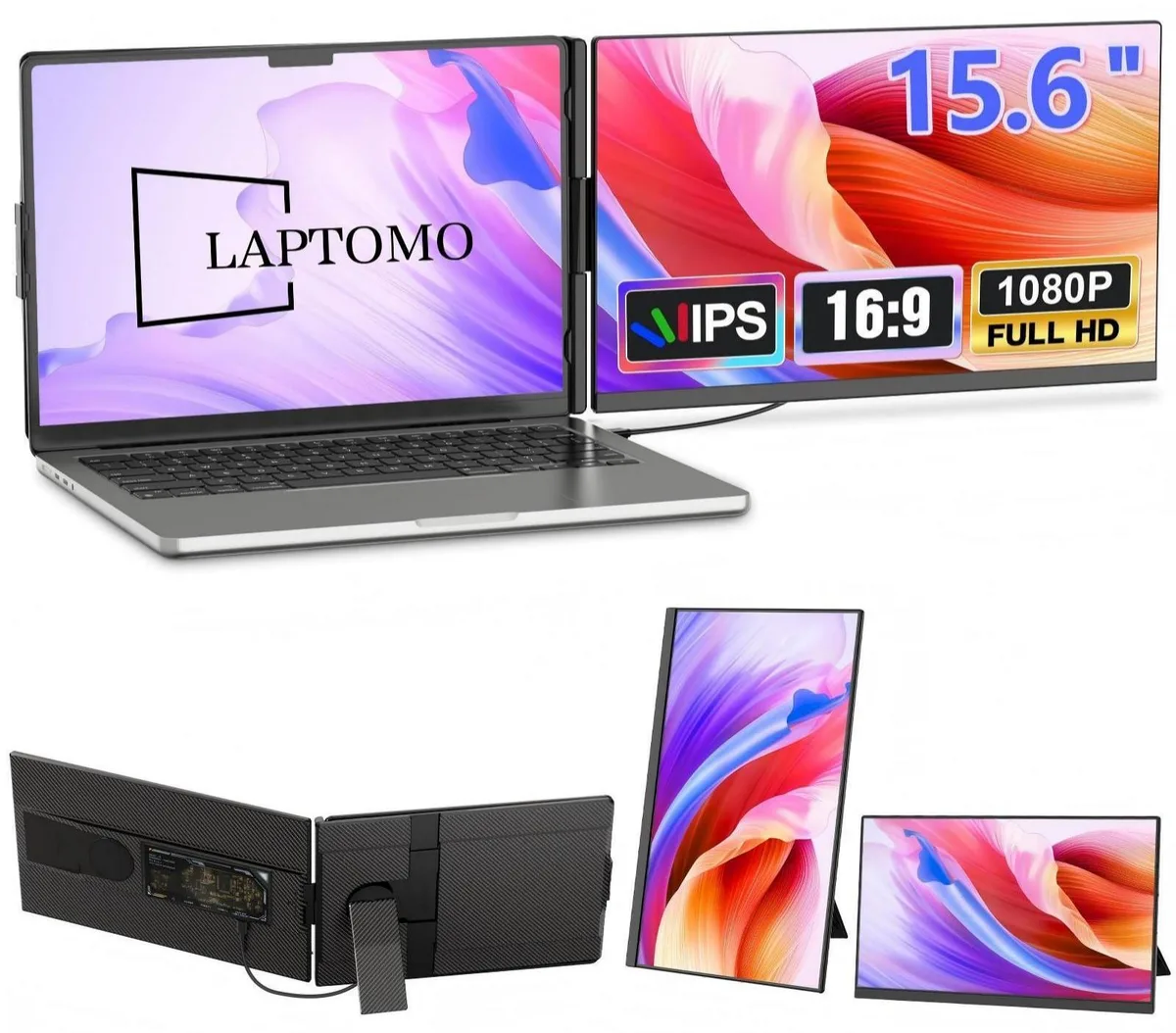 Laptomo Laptomo 15.6" Dual Portable Monitor 1080P IPS 60Hz USB-C HDMI — product photo