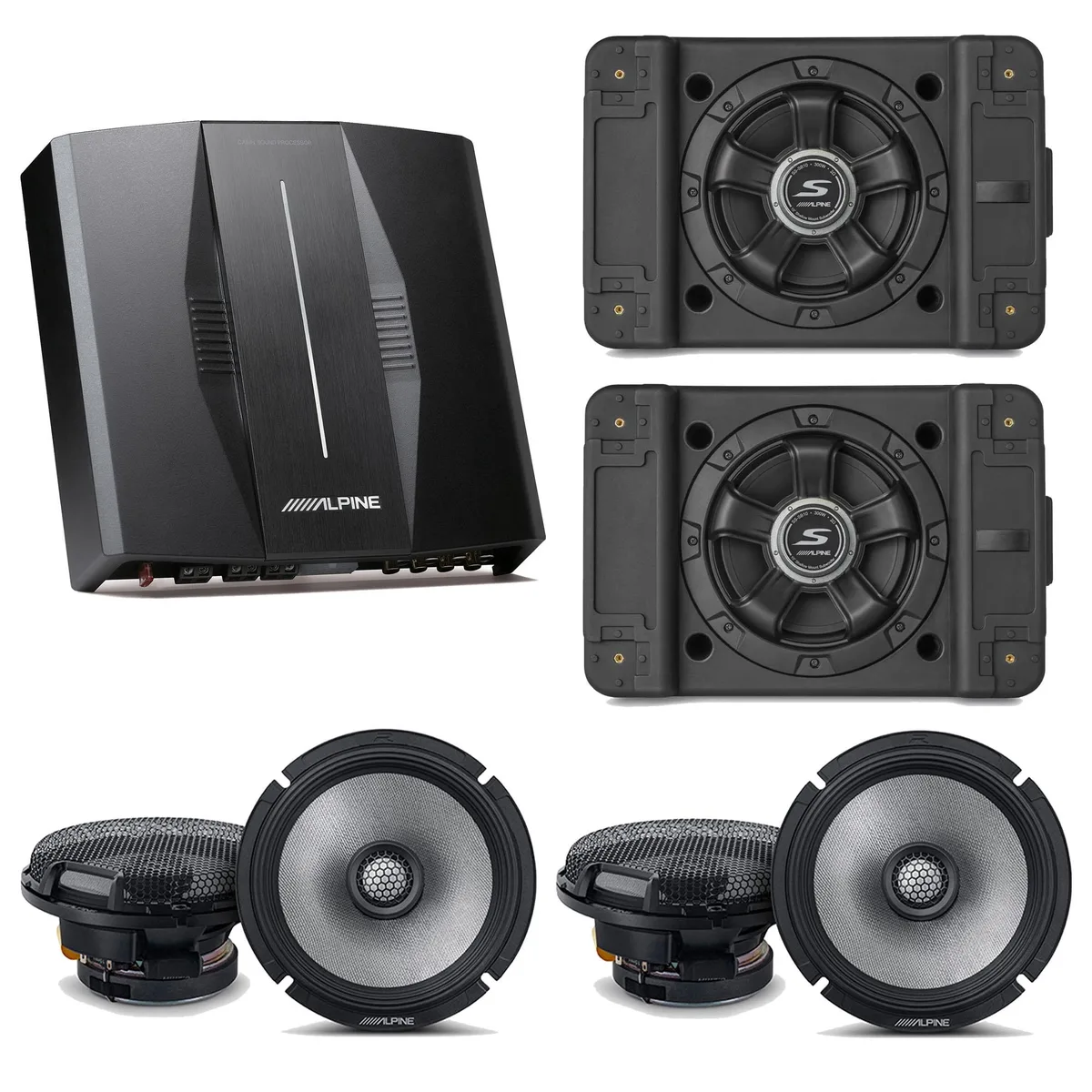 Alpine Alpine PXE-C80-88 OPTIM8 bundle with 2x SS-SB10 subwoofers and 2x R2-S65 speakers — product photo
