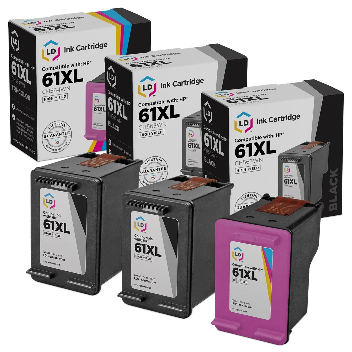 LD Products LD Products HP 61XL Remanufactured Ink Cartridge 3-Pack (2 Black, 1 Color) — product photo