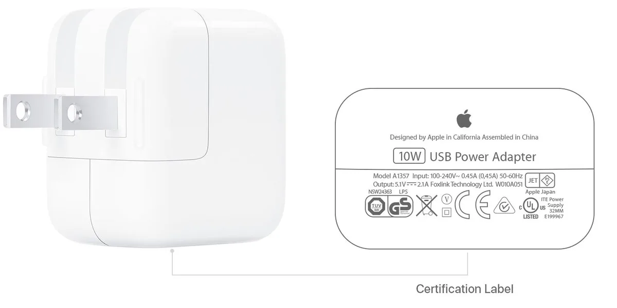 Apple Apple A1357 10 W USB Power Adapter White 5 Pack — product photo