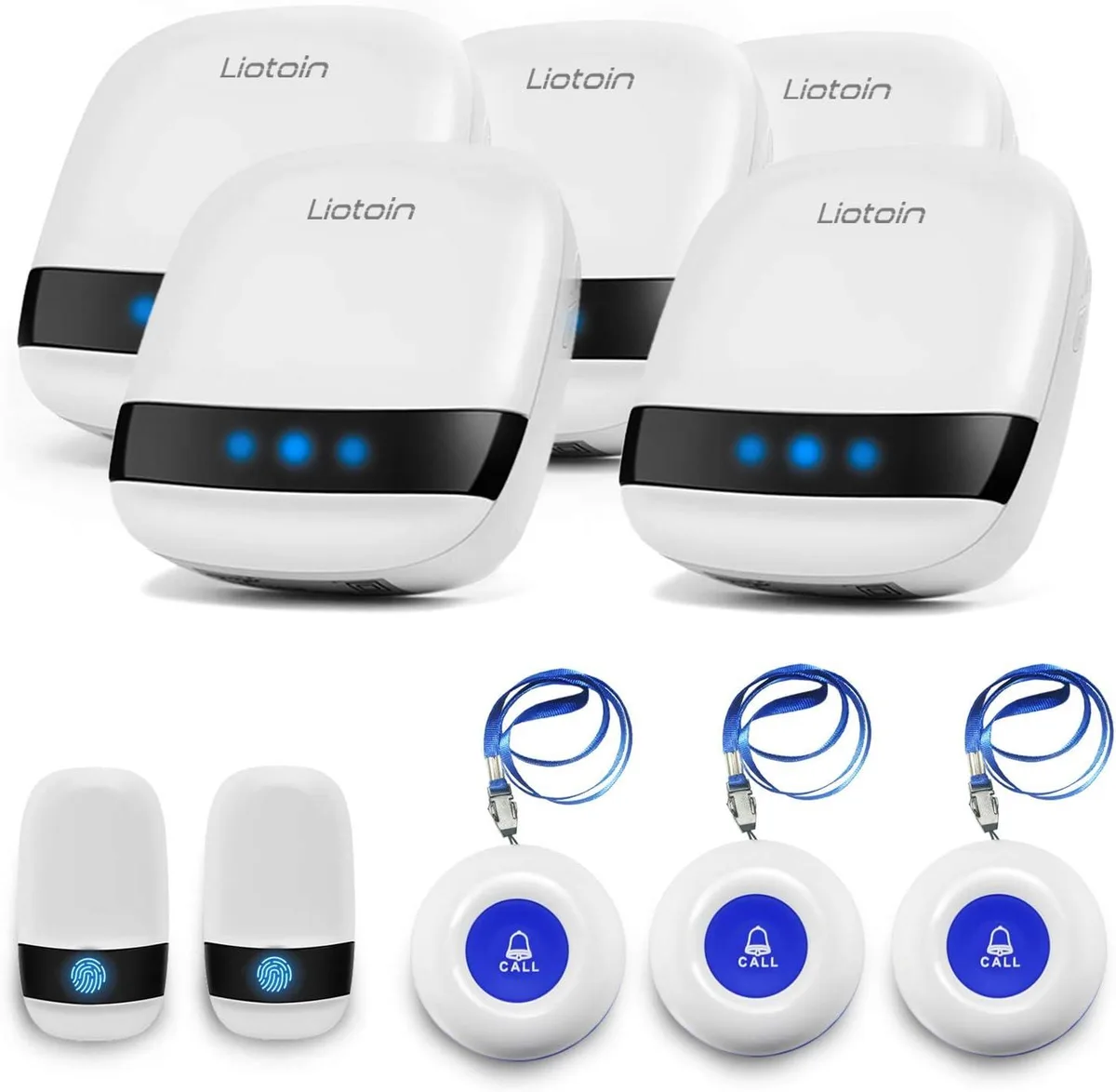 WUQ WUQ Wireless Caregiver Pager 5 Transmitter 5 Plug-in Receiver 600ft Range — product photo