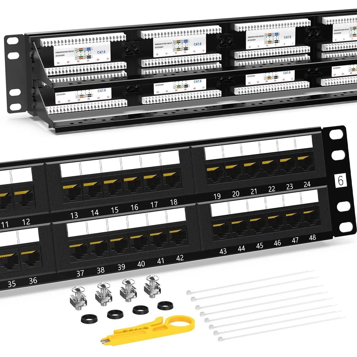 AMPCOM AMPCOM Premium Series CAT6 48 Port Patch Panel 2U 19 inch 15u Gold Plated with Rear Cable Support Bar — product photo