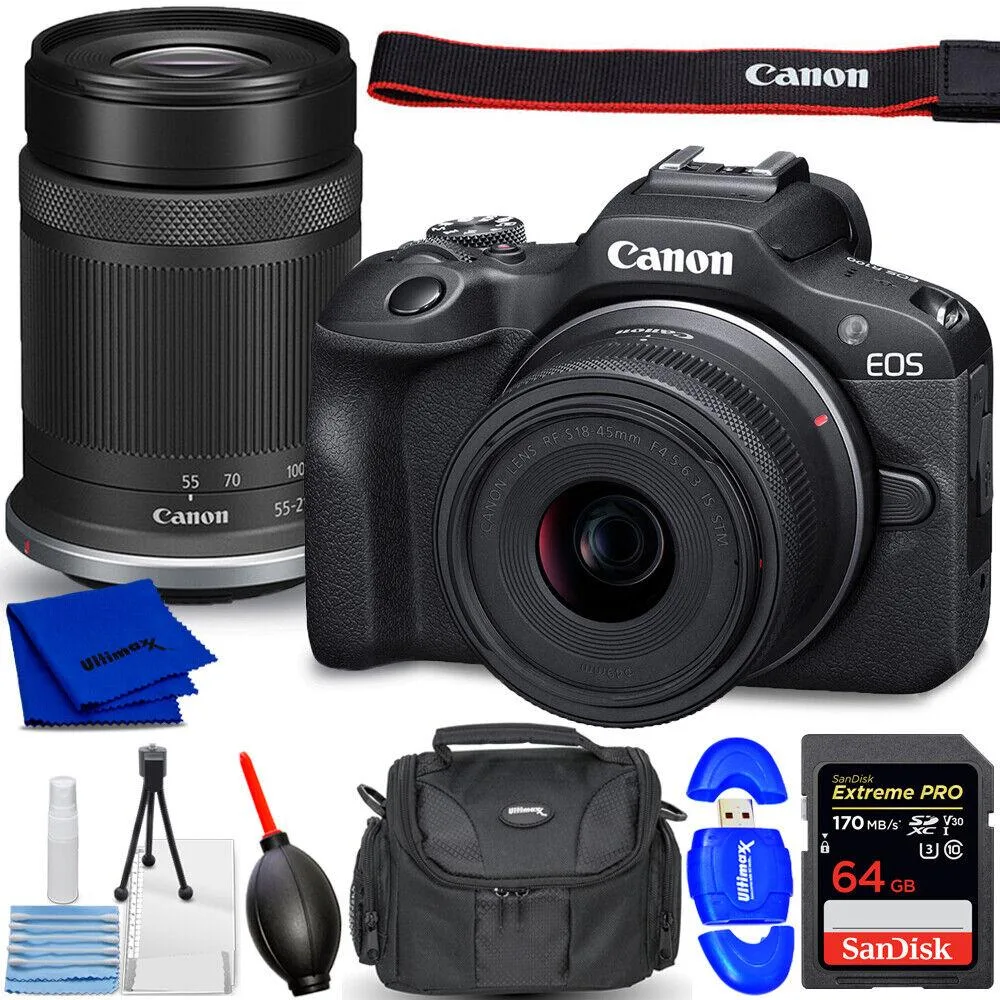 Canon International Canon EOS R100 compact mirrorless camera 18-45mm 55-210mm kit — product photo