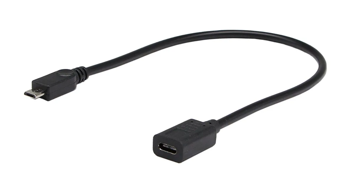 Black 30 cm Micro USB 2.0 male to USB-C female extension cable
