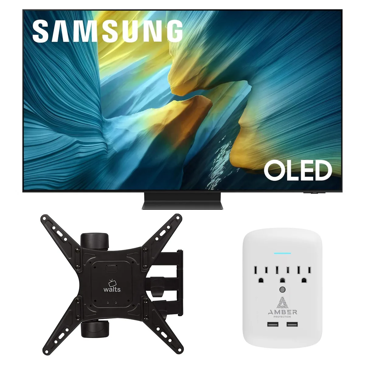 SAMSUNG Samsung QN65S95FAFXZA 65" OLED 4K 120Hz Smart TV with Walts Mount and Amber Surge Protector — product photo