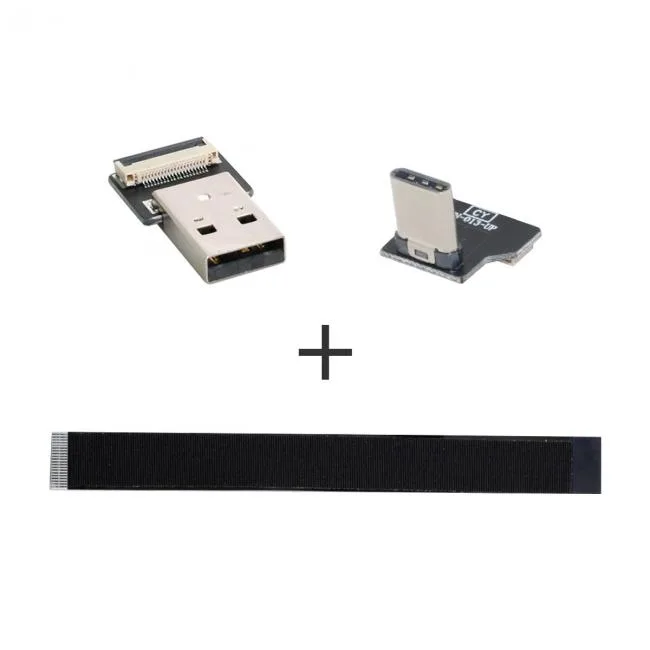 Cablecc Cablecc Up Down Angled USB 2.0 Type-A Male to USB-C Male Flat Slim FPC Cable 10-200cm — product photo