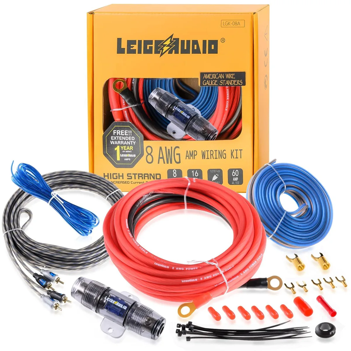  LEIGESAUDIO 8 Gauge Amp Wiring Kit 20ft 800W — product photo