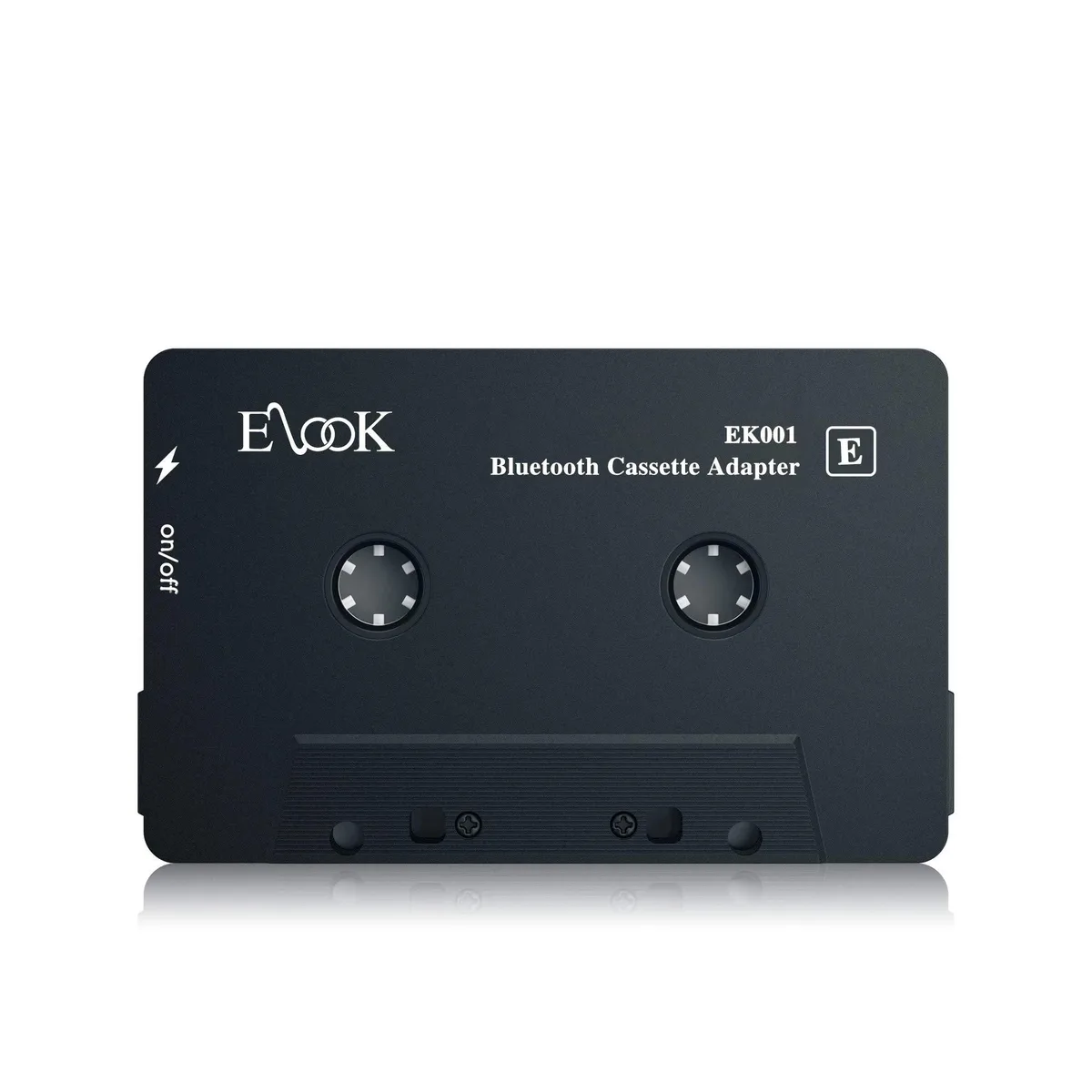 Black cassette-shaped Bluetooth 5.0 receiver with compact plastic body