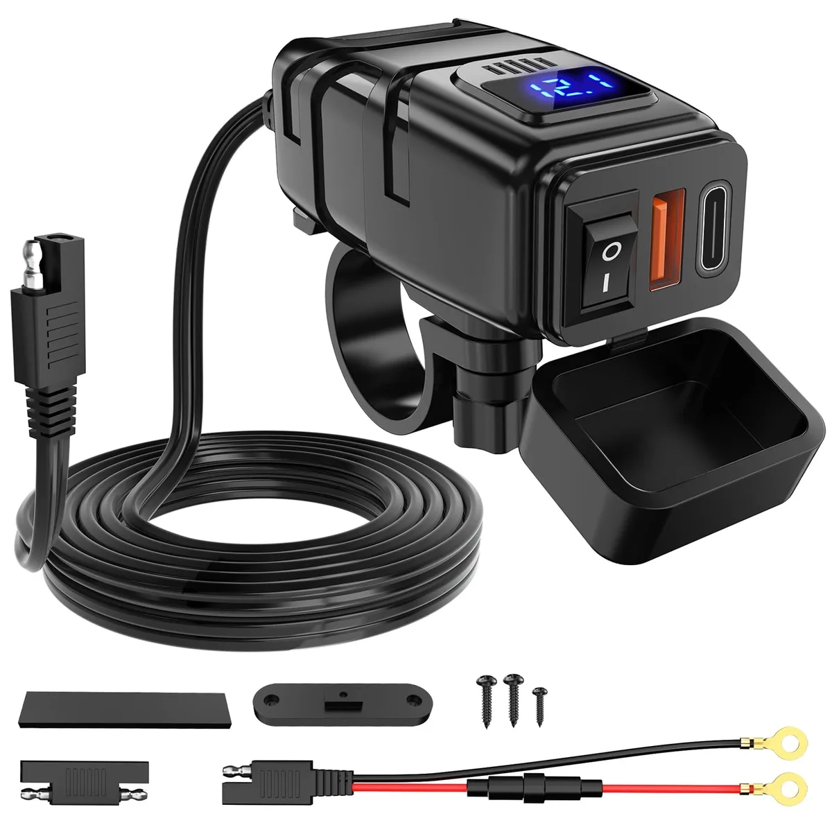  Nilight 90223A USB Charger 12V QC3.0 Voltmeter Switch SAE 10A Fuse 6.8A — product photo