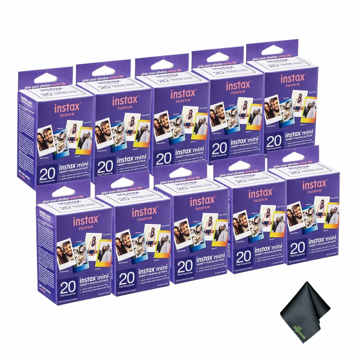 FUJIFILM FUJIFILM INSTAX MINI Instant Film Variety Value Pack 10x (20 Exposures) with Microfiber Cleaning Cloth — product photo