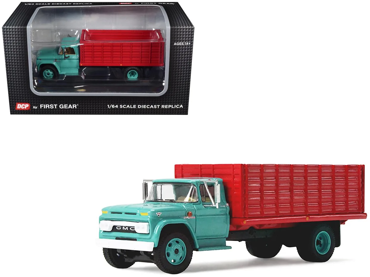 First Gear First Gear GMC 4000 Grain Truck Turquoise Red Container 1/64 Diecast — product photo