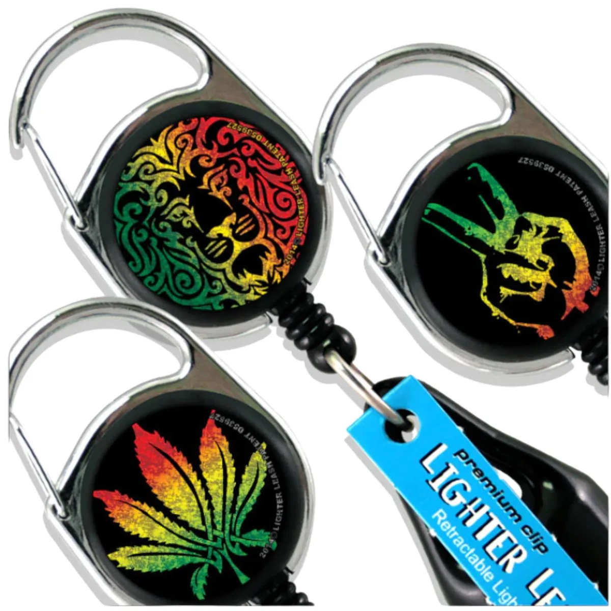 Lighter Leash Lighter Leash LL-PREM-3PK-RASTA retractable lighter holder accessory — product photo