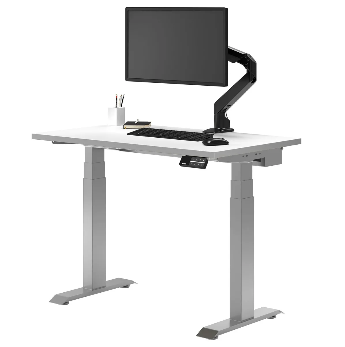 Desky Desky Dual Mini Sit Stand Desk White Grey 40 x 24 in with Grommets — product photo