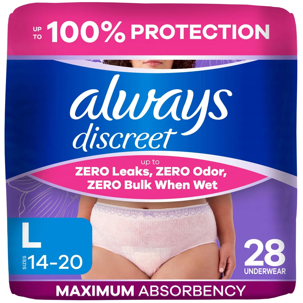  Always Discreet Women's Intimate Apparel Large 28ct — product photo