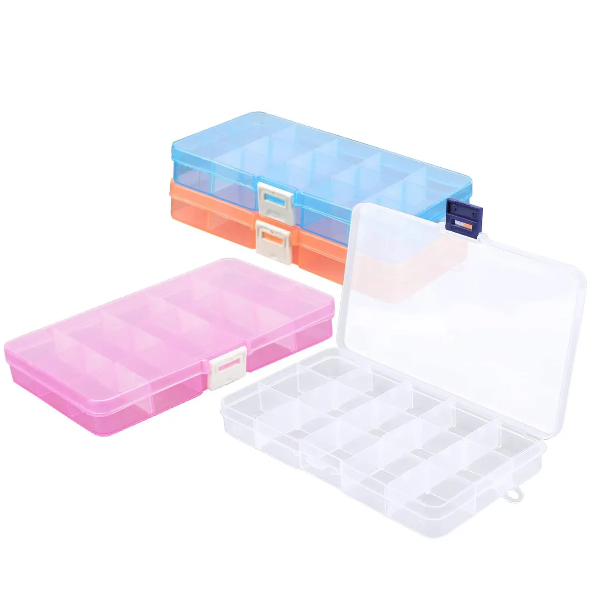  Small Compartment Organizer Case 4PCS 15-Grid Adjustable Plastic Box Silver — product photo