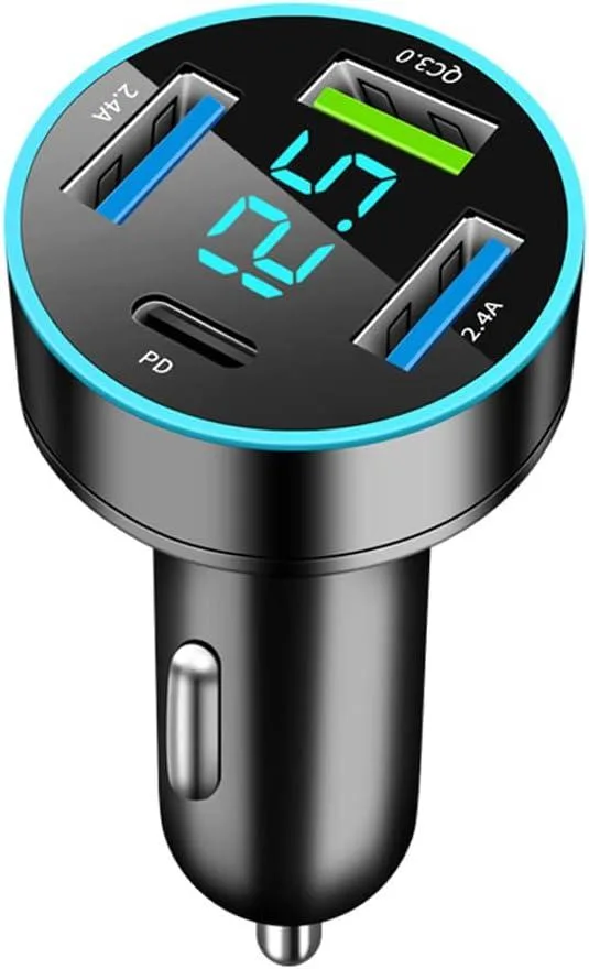 BeautiFeel BeautiFeel 4-Port Car Charger USB-C PD 3.0 QC 3.0 Voltage Display — product photo