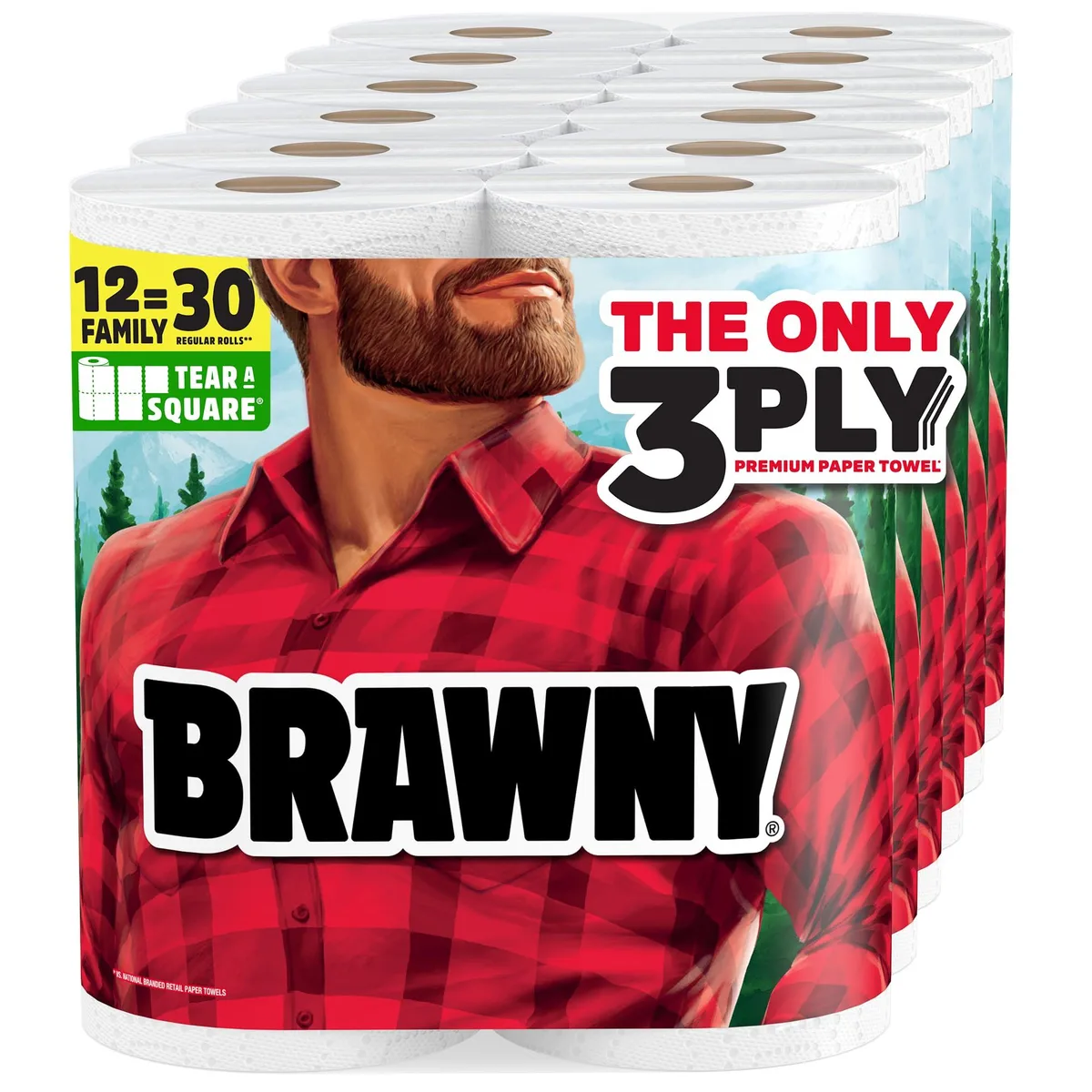  Brawny Tear-A-Square 3-Ply Paper 12 XL Family Rolls 1200 Sheets 44646/50 — product photo