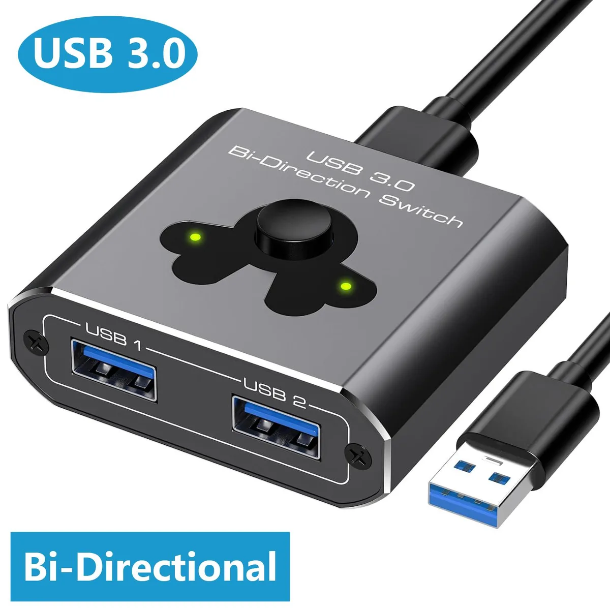 AUTYUE AUTYUE USB 3.0 Bi-Directional Switch 2 Port Manual 5Gbps Aluminium — product photo