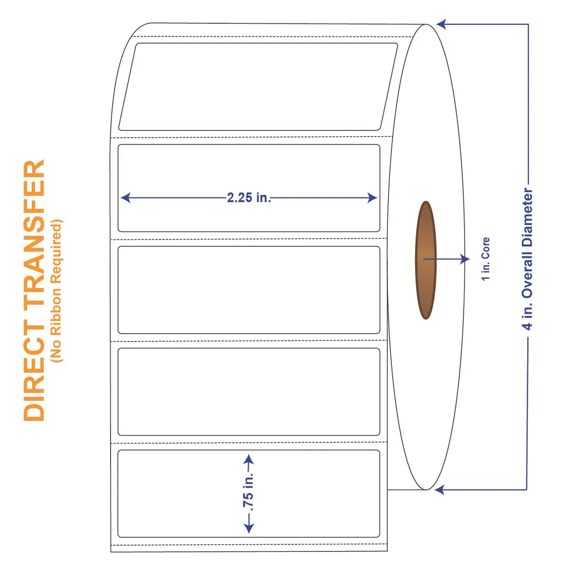 White direct thermal label roll, smooth matte finish, perforated edges