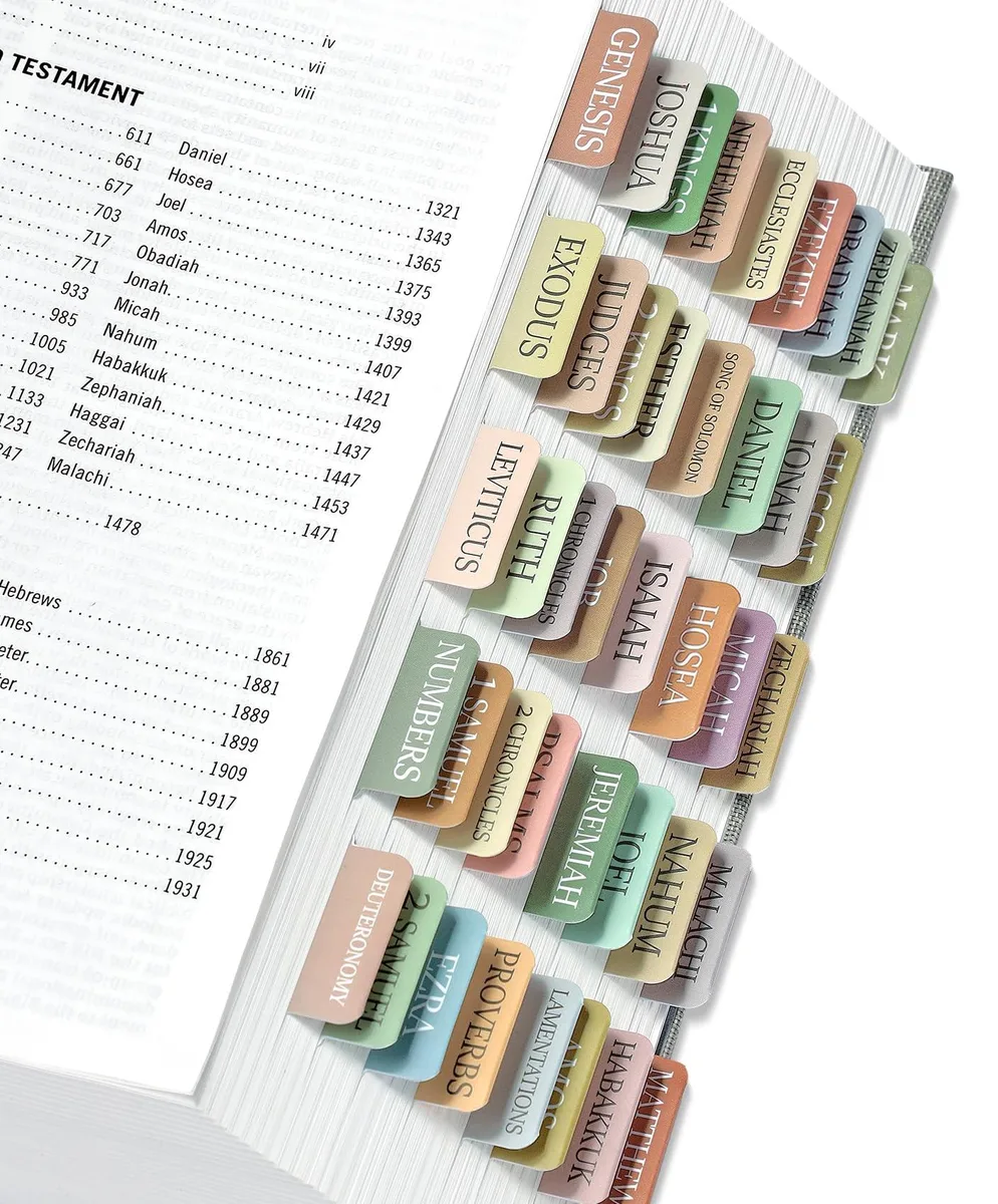 Rectangular paper tabs in bamboo colour, large print lettering, 75 pieces