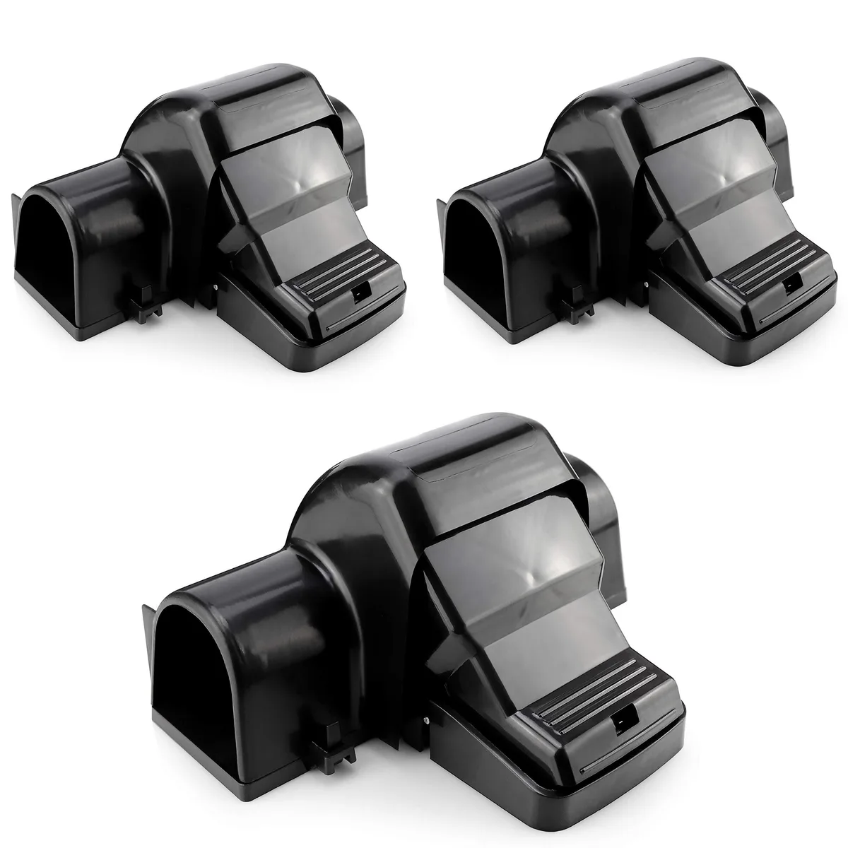 Black polystyrene tunnel trap, dual entry, 8 by 6 by 4.5 inches, three pack