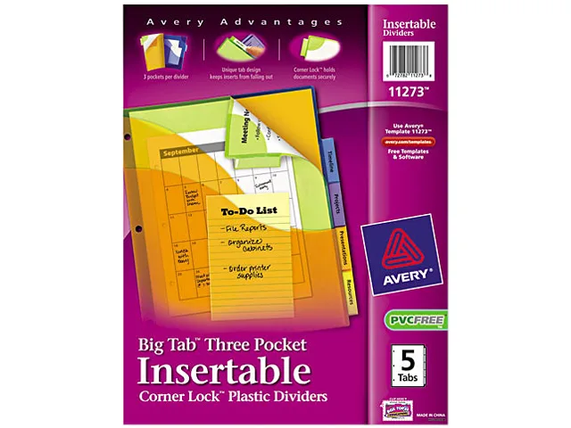 Avery Avery Big Tab 5-Tab Plastic Dividers 3 Pockets Corner Lock 11273 — product photo
