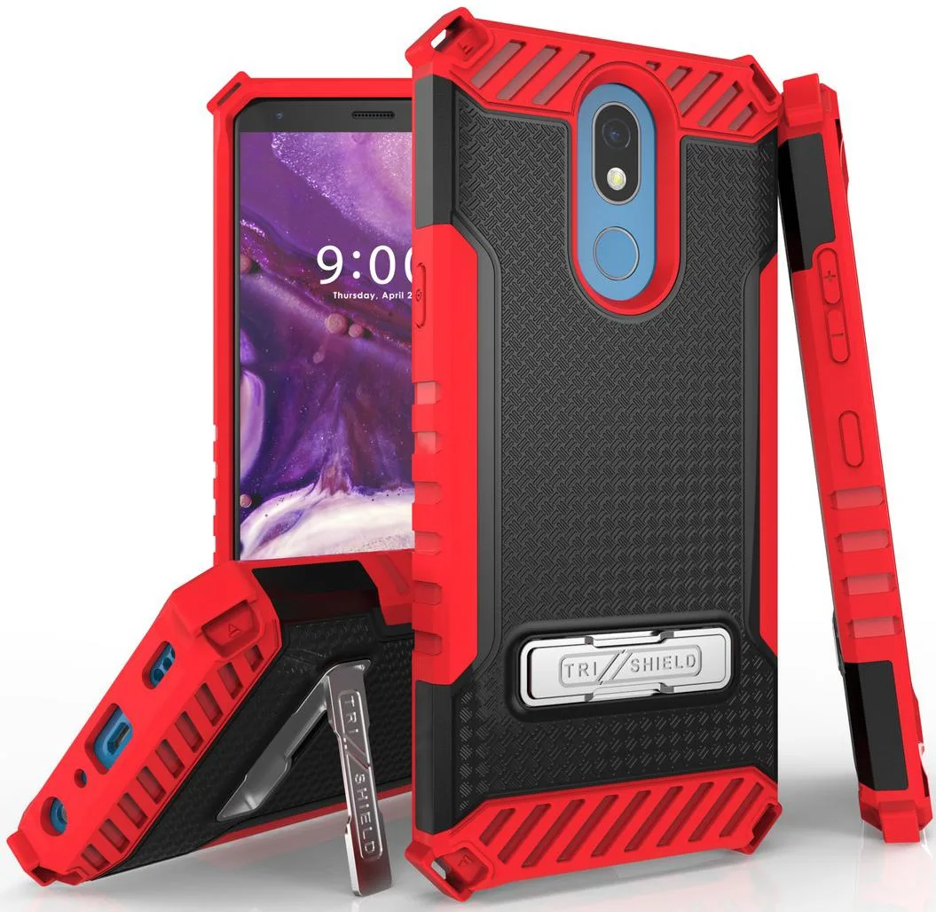 Nakedcellphone Nakedcellphone Tri-Shield Rugged Case with Kickstand Lanyard for LG Harmony 3 LMX420 Red — product photo