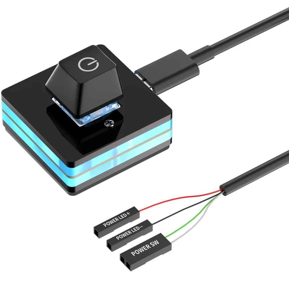 Acrylic external PC power button with blue LED and 1.9 m cable