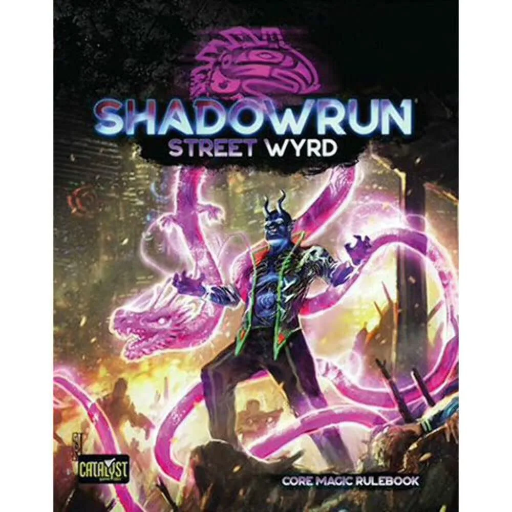 Hardcover Shadowrun Sixth World magic rulebook with dark cover art