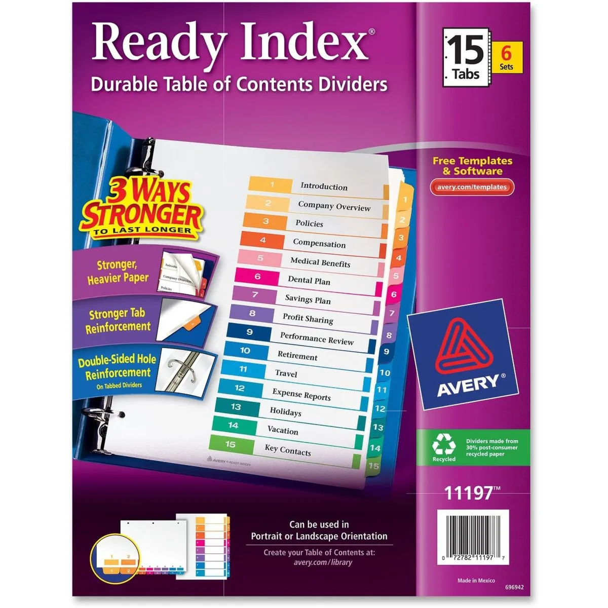 Avery Avery Ready Index Table of Contents Reference Dividers 15 tabs 8.50 x 11 — product photo