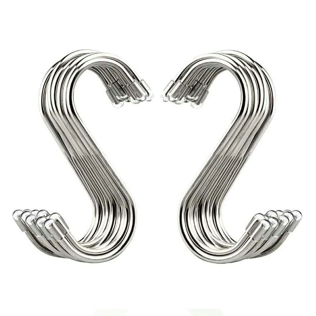 Twenty stainless steel S hooks 3.4 inches silver finish