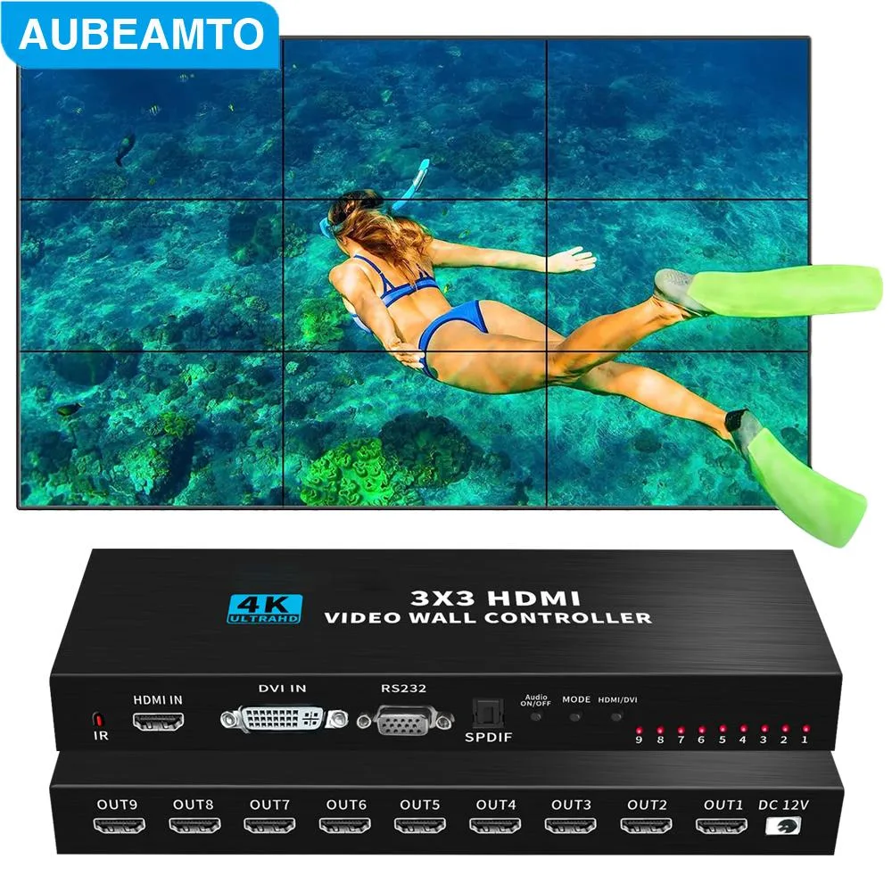 AUBEAMTO AUBEAMTO OZJP2 3x3 4K 30Hz HDMI DVI video wall controller audio video converter — product photo