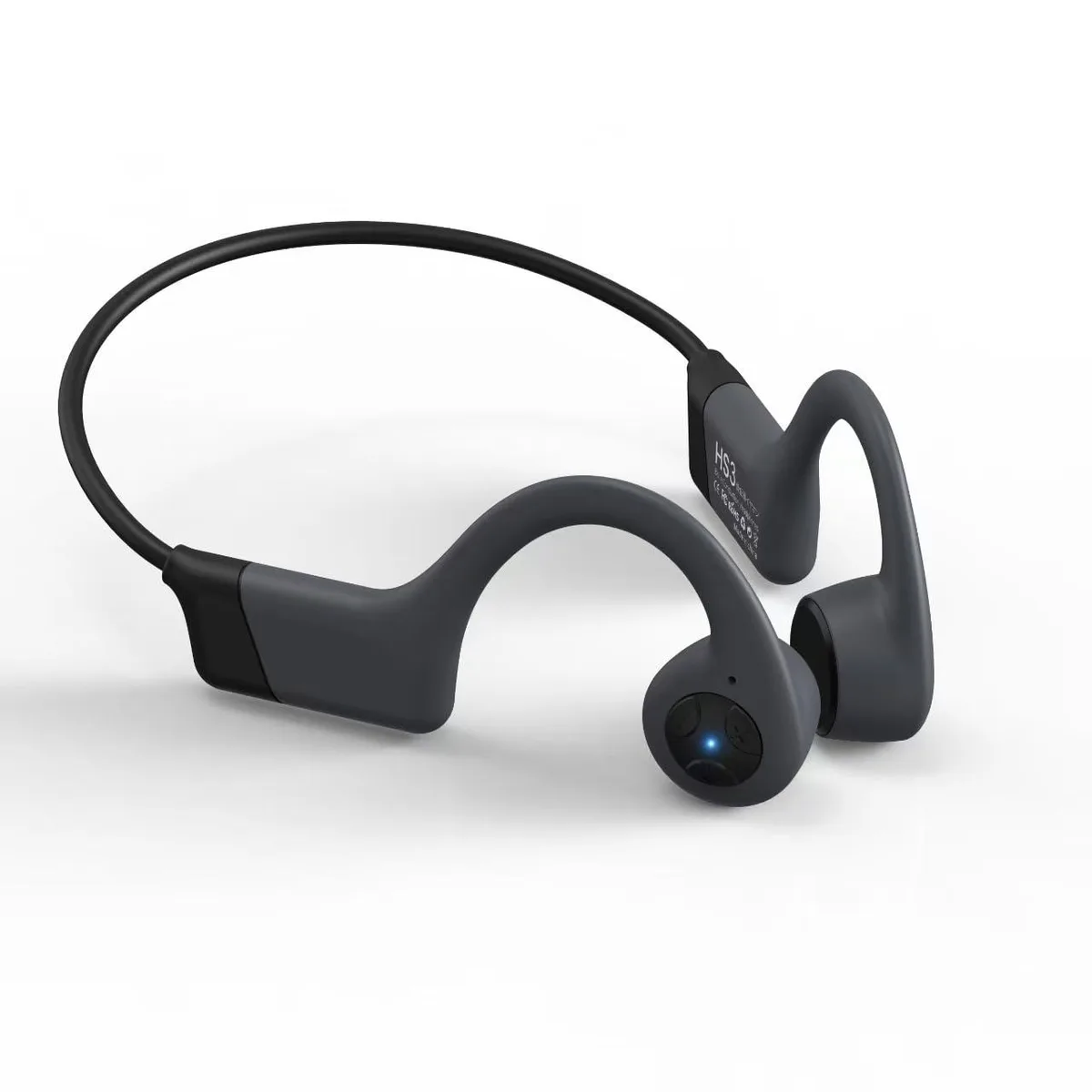 White open-ear bone conduction headphones with wraparound frame and silicone pads