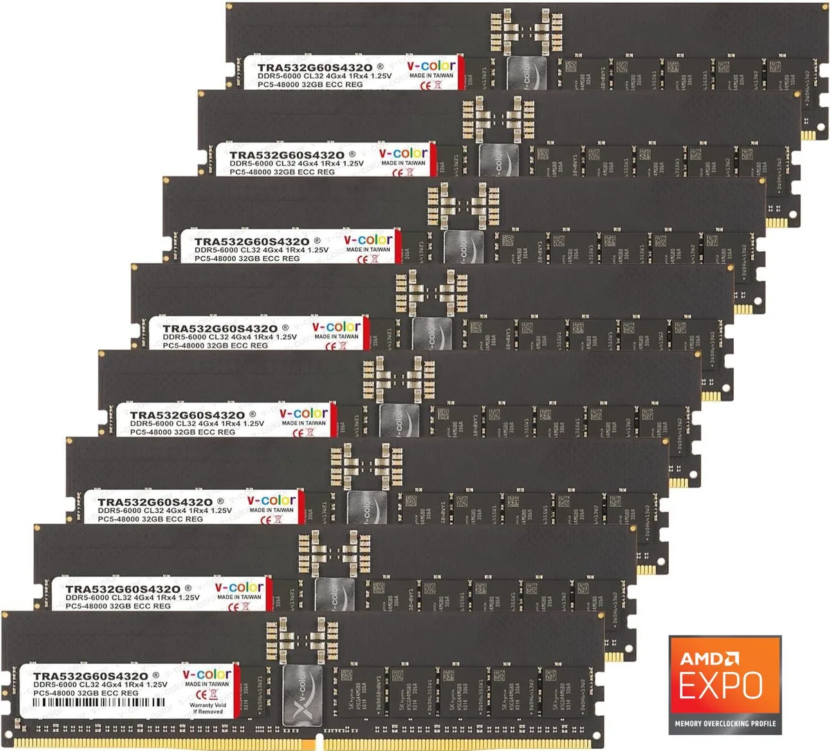 V-color V-color WRX90 OC R-DIMM 256GB (8×32GB) DDR5 6000 CL32 1.25V ECC Registered AMD EXPO — product photo