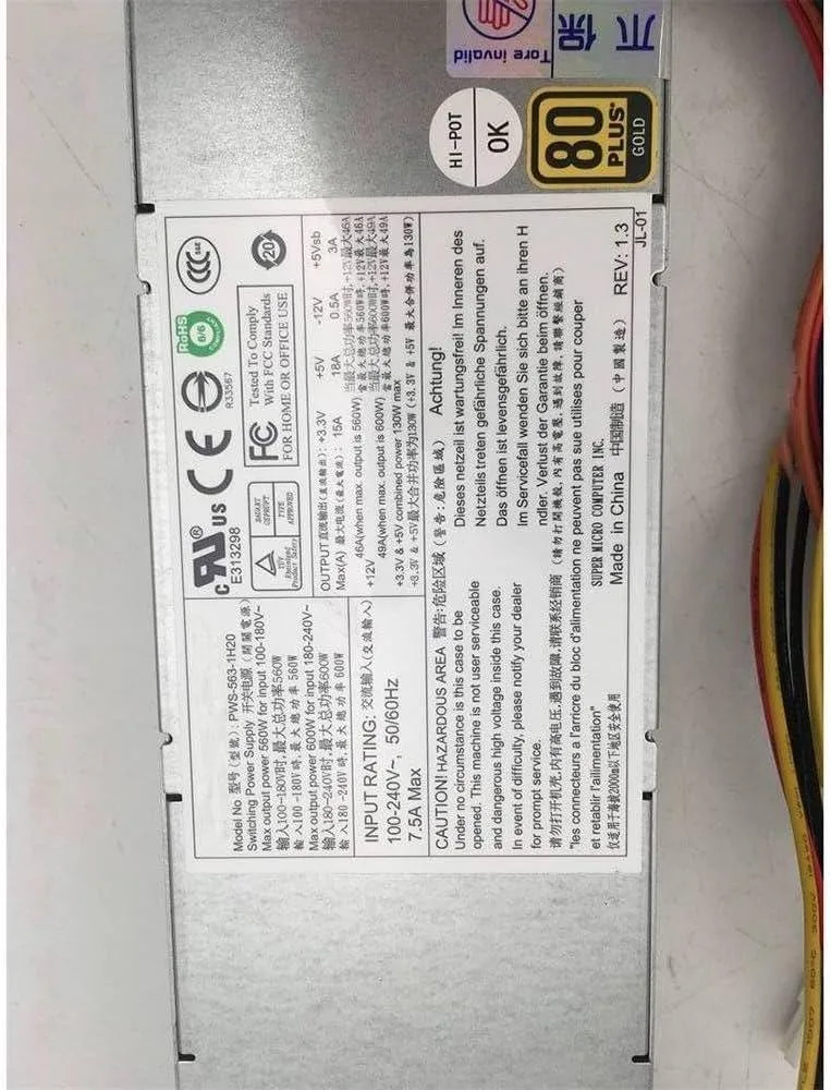 NShi NShi PWS-563-1H20 560W/600W 1U Multi-Output Power Supply 20 Pin ATX — product photo
