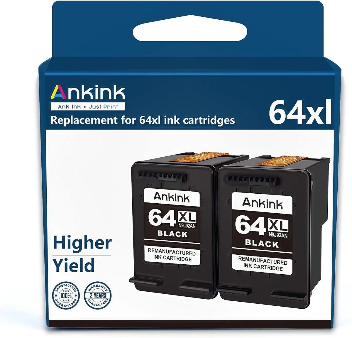 Two black rectangular ink cartridges in clear packaging
