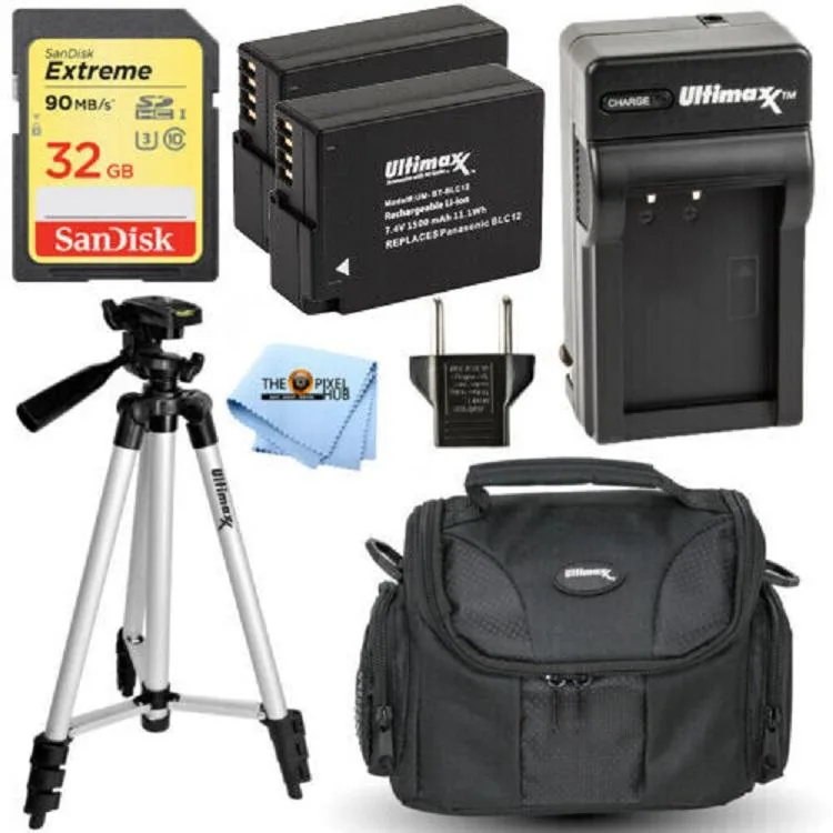 Panasonic Panasonic DMW-BLC12 Battery Kit 2x 1500mAh Charger 32GB Card Bag Tripod 57 — product photo