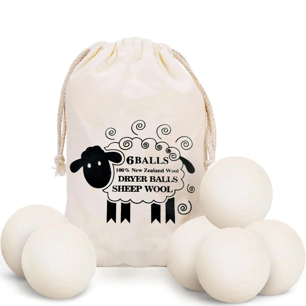 CCHONGCC 6 Pack Wool Dryer Balls White 2.75 in — product photo