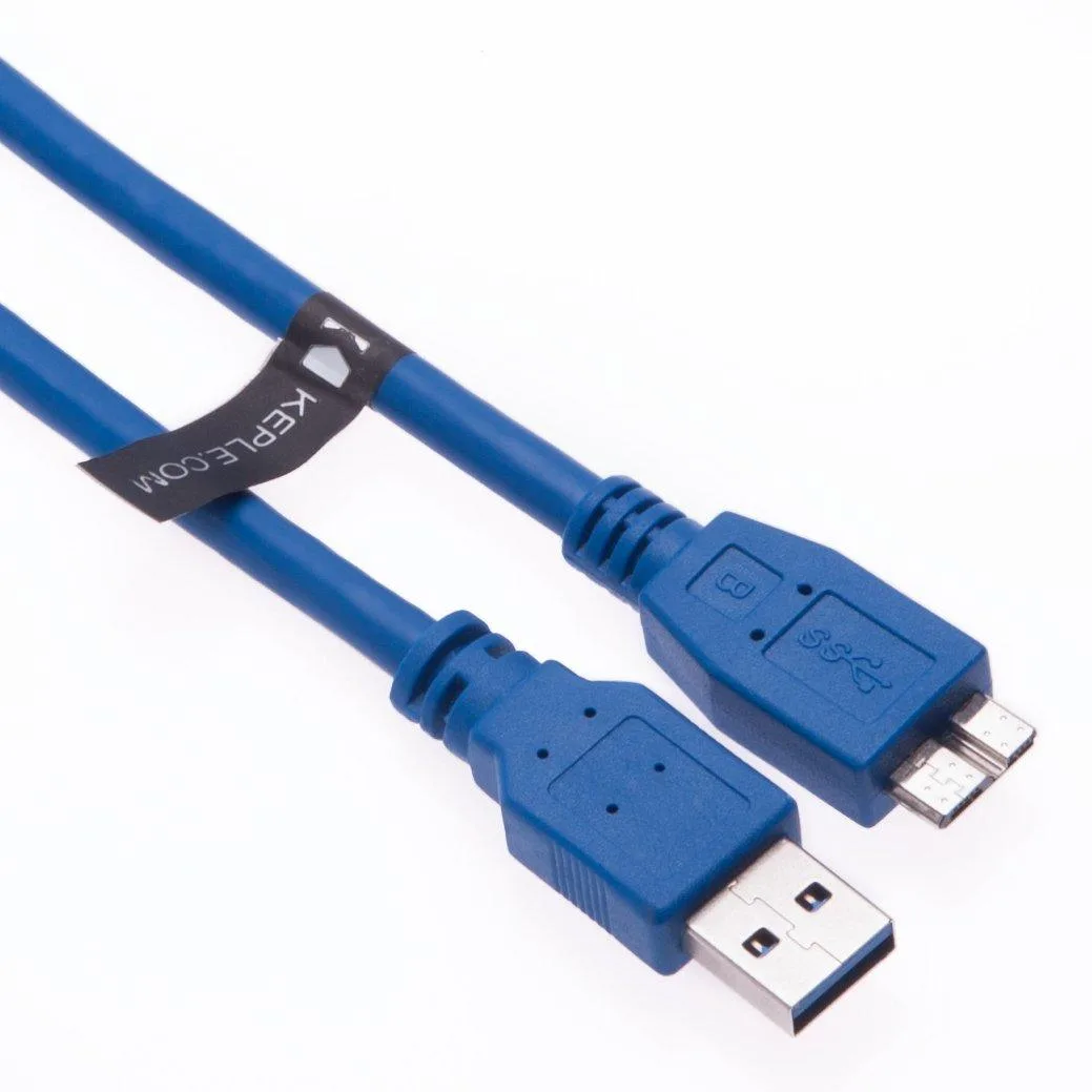 A 3 ft USB 3.0 Micro-B male-to-male cable with molded connectors and grip treads