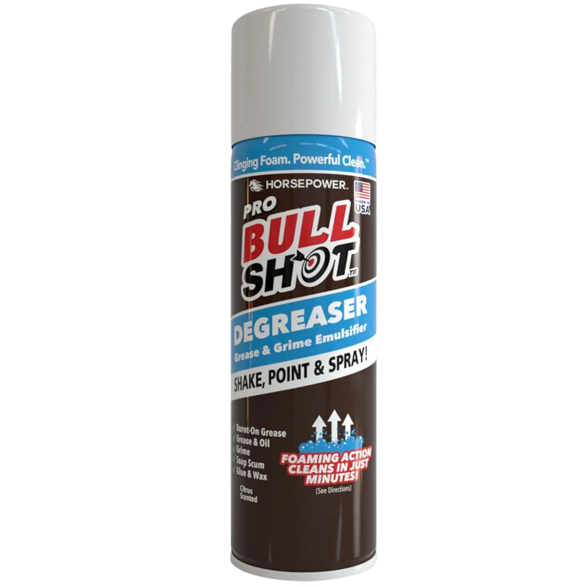 Red aerosol can with white and black labelling, standing upright