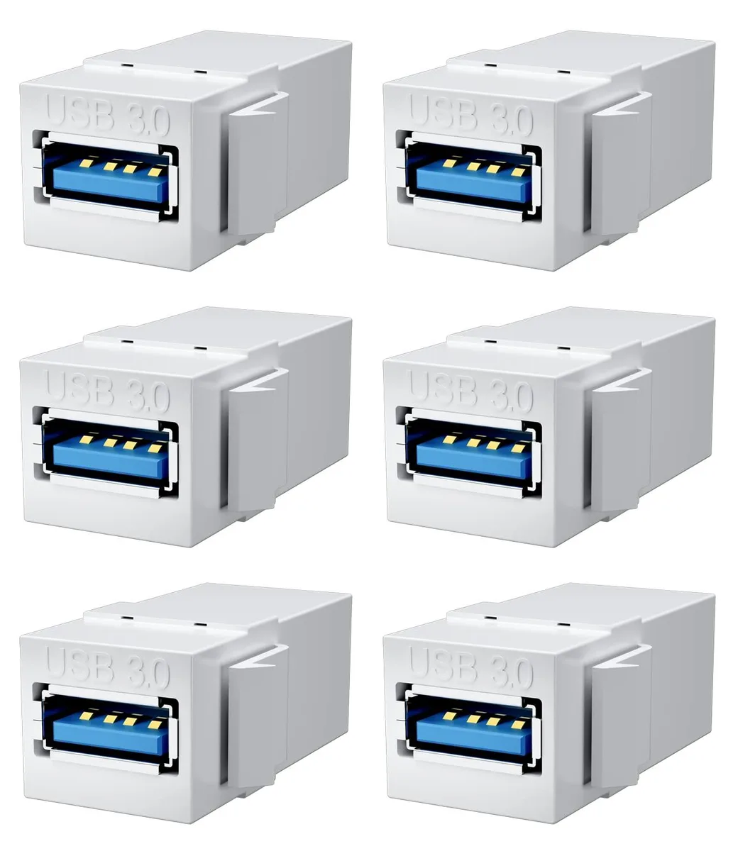 BUCIER BUCIER BERLAT-1011 USB 3.0 Keystone Jack White 6 Pack — product photo
