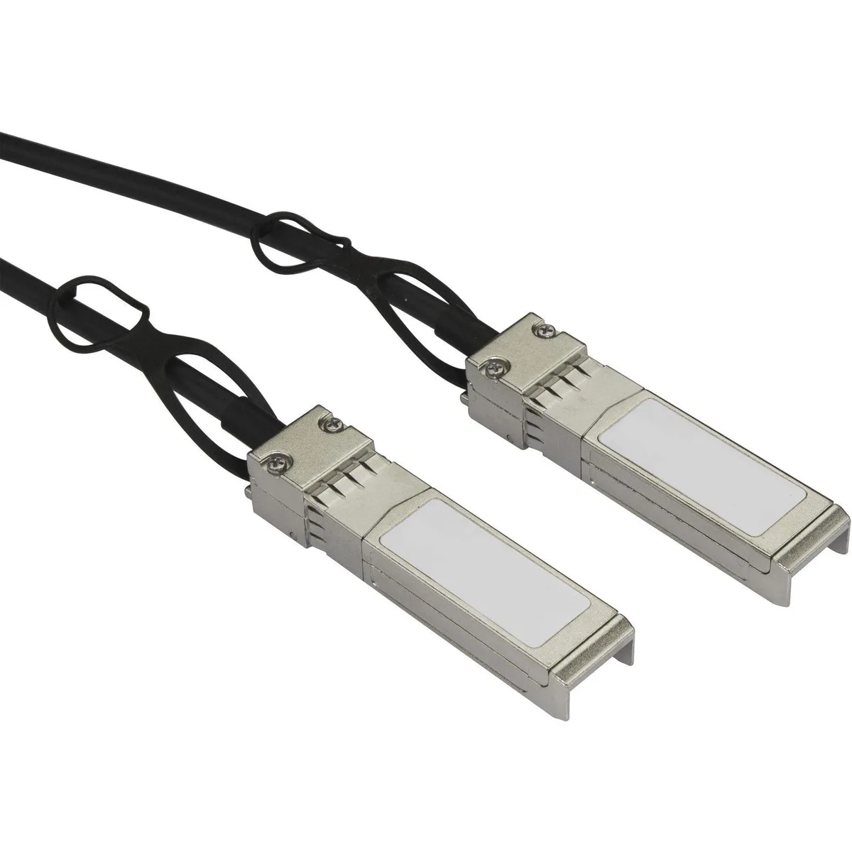 Short SFP+ direct attach cable with black connectors