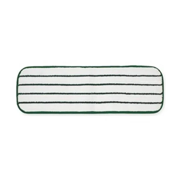 Pack of ten green 18-inch microfiber mop pads with scrub stripes