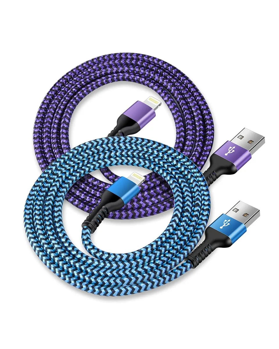  Haoano USB A to Lightning Cable 2 Pack 10 ft Braided Blue Purple — product photo