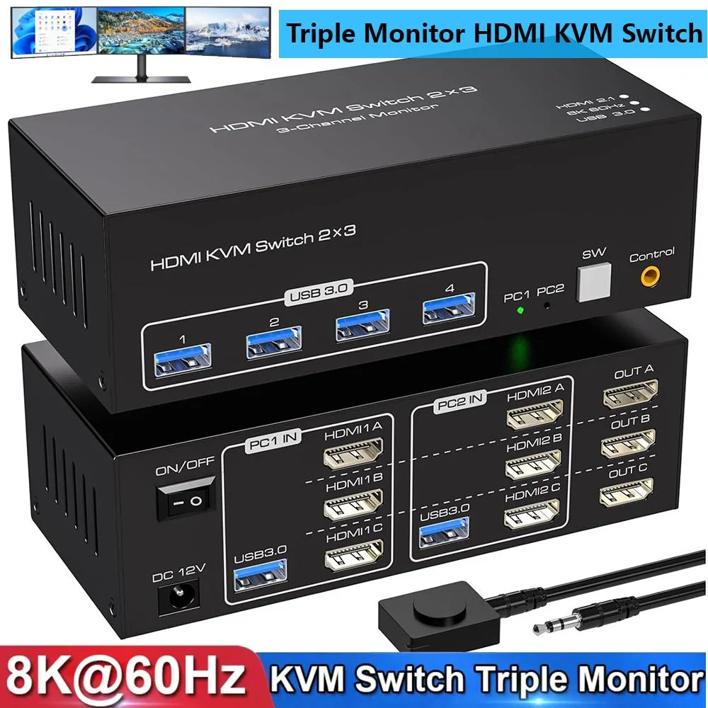 IHDAPP IHDAPP SW231 8K@60Hz HDMI KVM Switch 3 Monitors 2 Computers — product photo